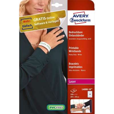 Papirarmbånd t/laserprint Avery hvid 265x18mm 10stk/ark