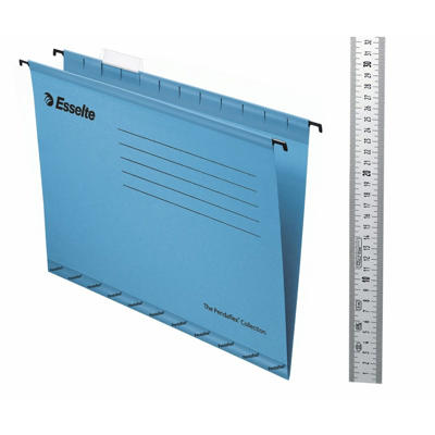Hængemapper Esselte blå Folio m/klar fane 25stk/pak