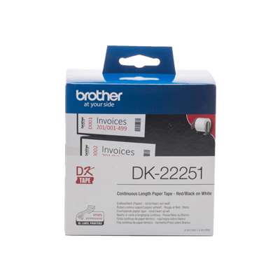 Label Brother DK22251 62mm sort/rød på hvid papirtape