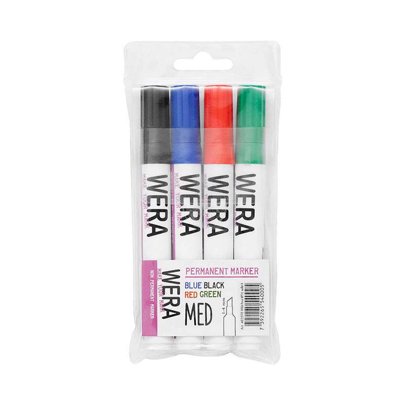 Marker WERA permanent skrå 1-4mm ass. 4stk/pk