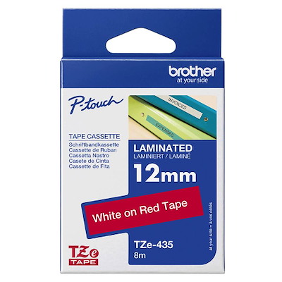 Labeltape Brother TZe435 12mm hvid på rød
