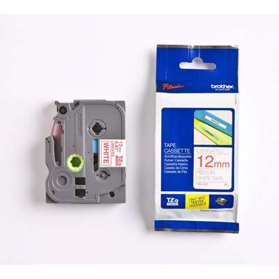 Labeltape Brother TZe232 12mm rød på hvid lamineret
