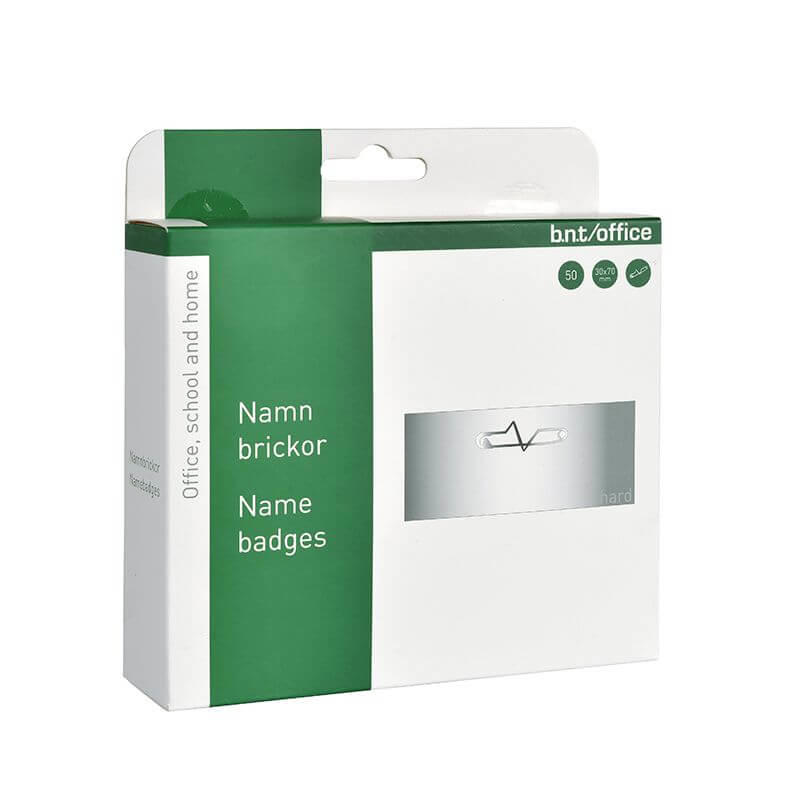 Navneskilte 30x70mm hvid m/nål & papindlæg /50