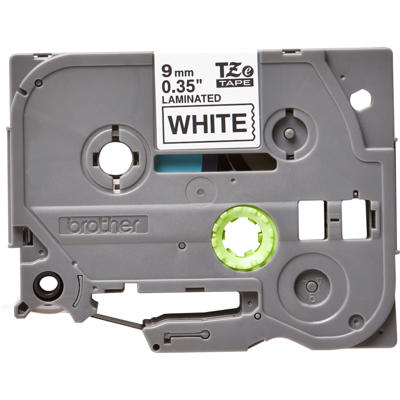 Labeltape Brother TZe221 9mm sort på hvid lamineret