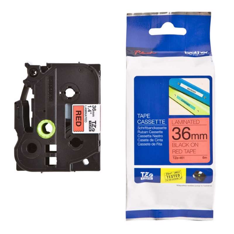 Labeltape Brother TZe461 36 mm sort/rød laminerede