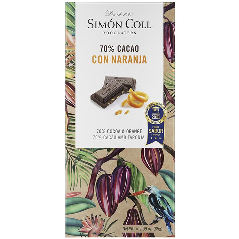 Chokolade Weibel Simón Coll mørk 70% appelsin 85g