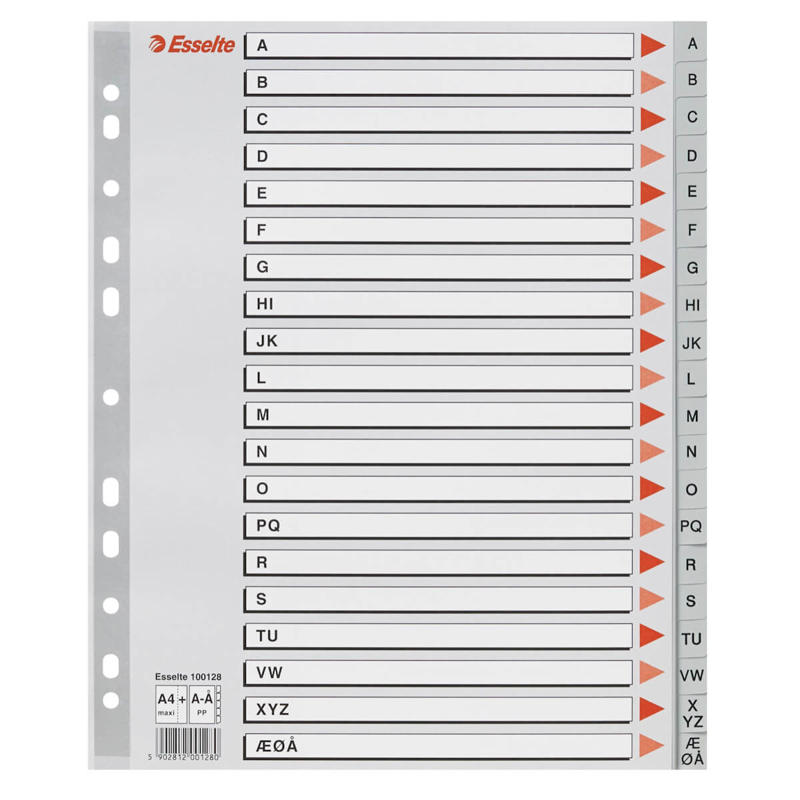 Plastregister Esselte A-Å Maxi grå A4 m/kartonforblad