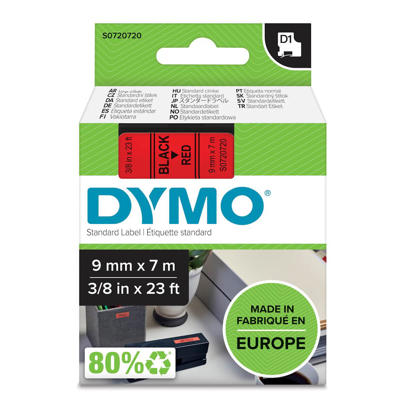 Labeltape DYMO D1 9mm sort på rød 40917