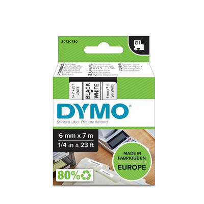 Labeltape DYMO D1 6mm sort på hvid