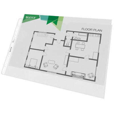 Plastlomme Leitz A4 0,12mm tværformat åben top 50stk/pak