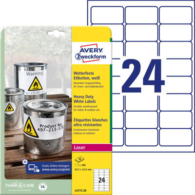 Etiketter Avery label outdoor 63,5x33,8mm 20ark/pk L4773-20