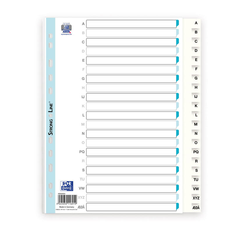 Register Strong-Line A4 A-Å+ i plast m/forblad hvid