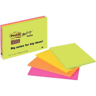 Post-it notes Super Sticky mødeblok 152x101mm 4blk/pk. ass.