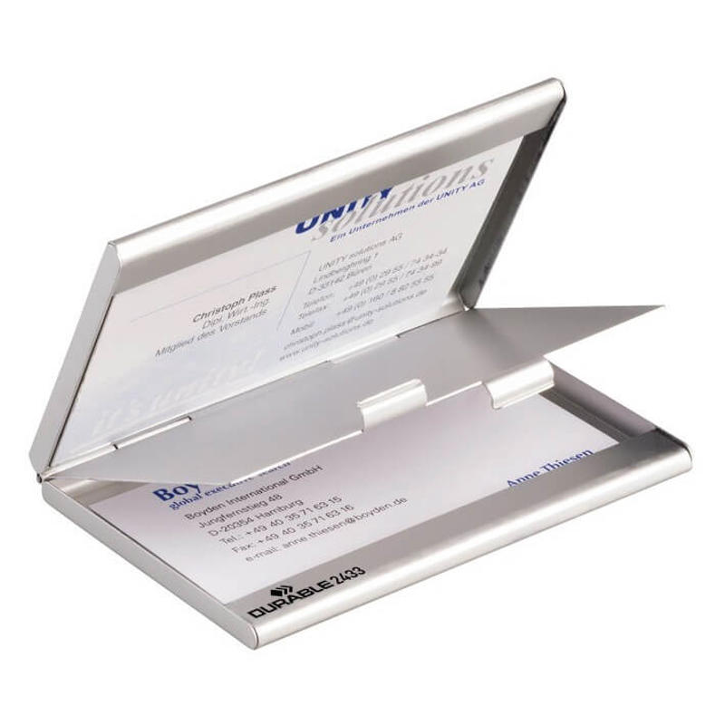 Køb Visitkortholder fra Durable med plads til 20 visitkort 55x90 mm aluminium