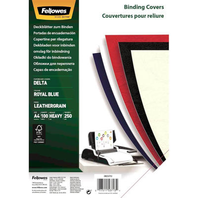 Kartonomslag Fellowes blå 250g A4 genbrug 100stk/pak