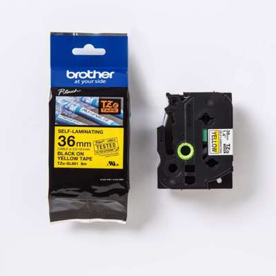 Labeltape Brother 36mm sort på gul selvlaminerende