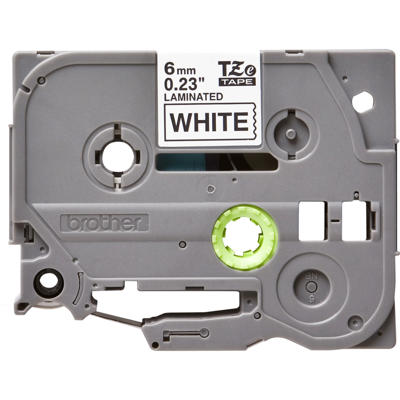 Labeltape Brother TZe211 6mm sort på hvid lamineret