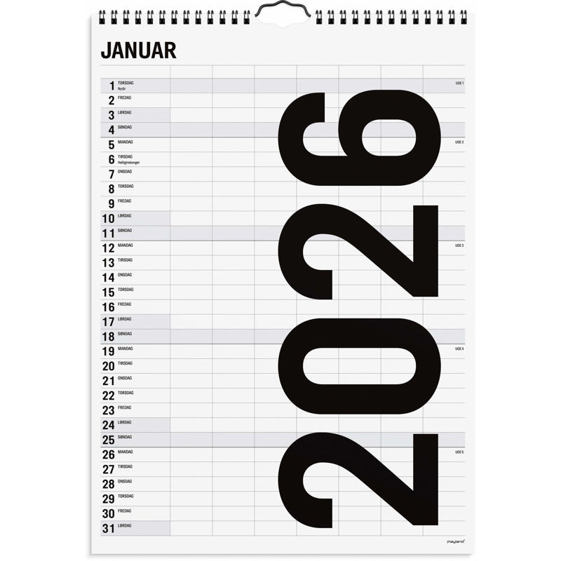 Familiekalender Black and white 7 kol. 2026