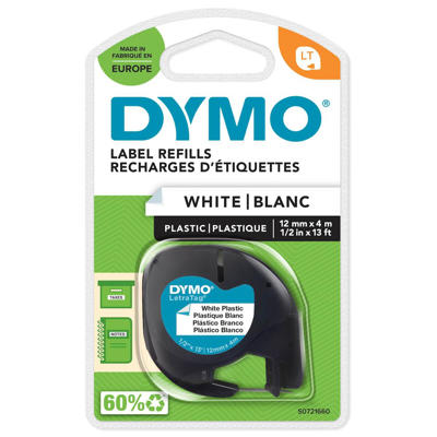 Labeltape DYMO LetraTAG 12mmx4m sort på hvid plasttape
