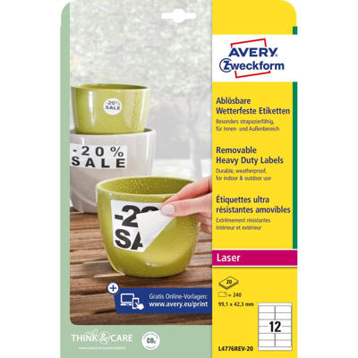 Etiketter Avery outdoor aftagelig 99,1x42,3mm L4776REV-20