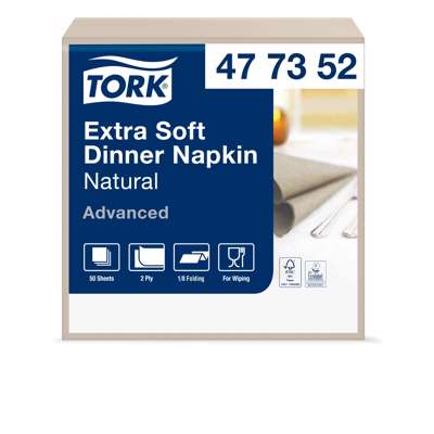 Servietter Tork 2-lags 1/8 fold 39cm natur 150stk/pk 477352