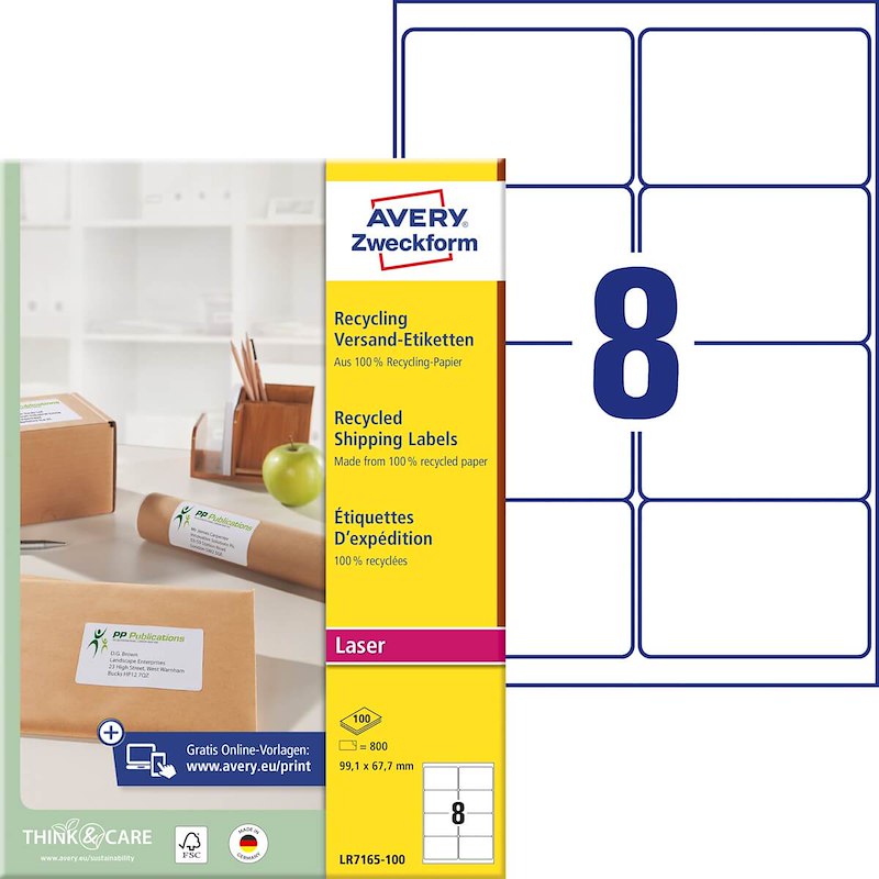 Etiketter Avery shipping laser 99,1x67,7mm 100/pk LR7165-100