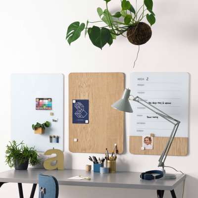 Glastavle/egetræ Naga magnetisk ugetavle UK 50x70cm hvid/eg