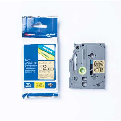 Labeltape Brother 12mm sort på guld mønster TZeMPGG31