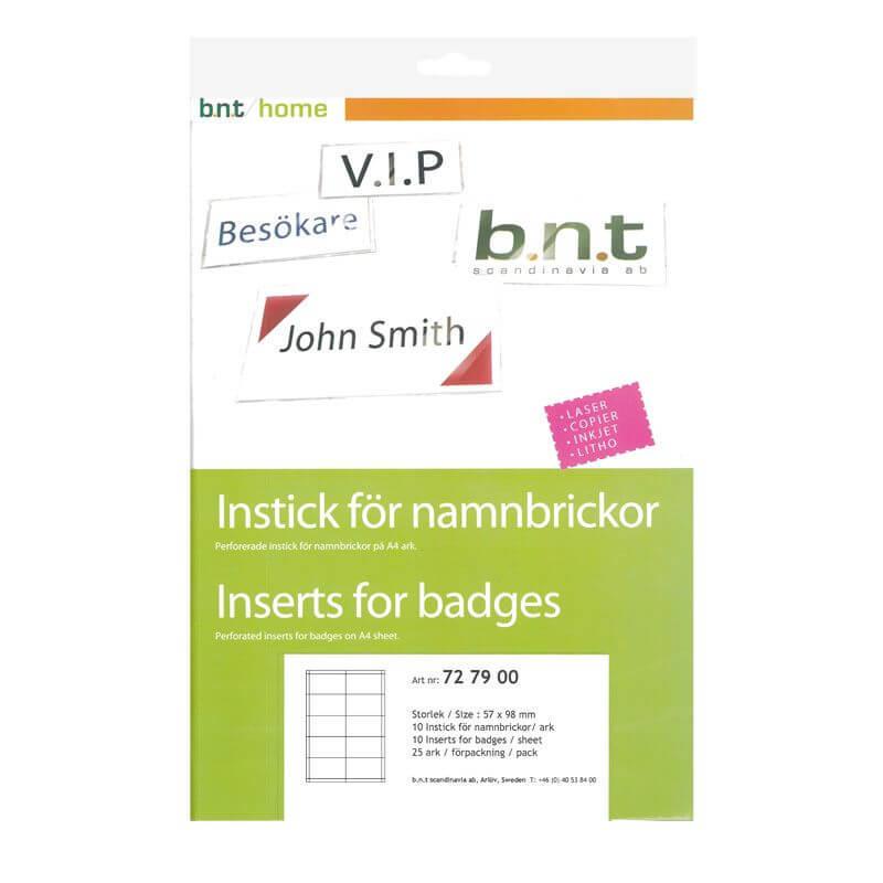 Indstik A4 til navneskilte 57x98mm 10/ark 25ark/pk
