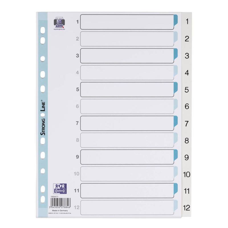 Register Strong-Line A4 1-12 i plast m/forblad hvid