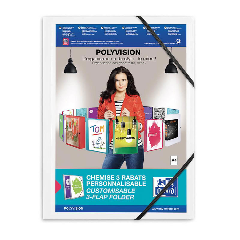 Plastmappe A4 hvid Opaque m/elastik Polyvision