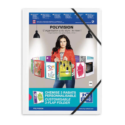 Plastmappe A4 hvid Opaque m/elastik Polyvision