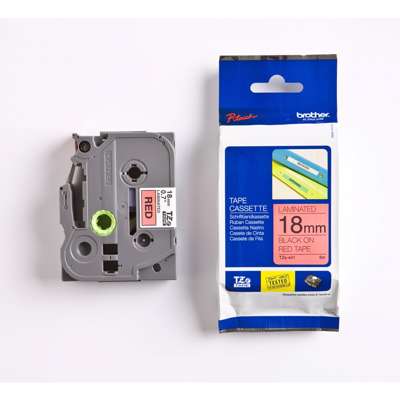 Labeltape Brother TZe441 18mm sort på rød lamineret