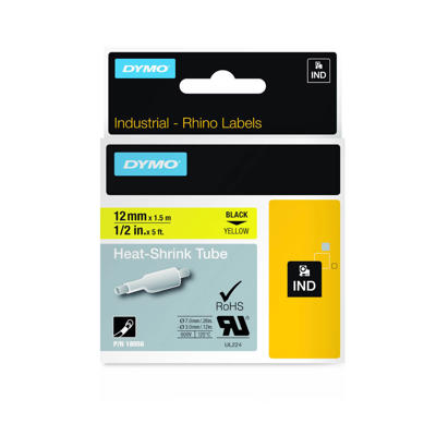 Labeltape DYMO Rhino 12mmx1,5m gul krympeflex