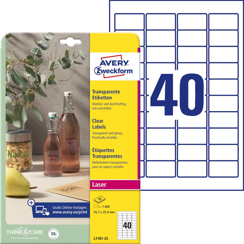Etiketter Avery label laser glossy klar 45,7x25,4mm L7781-25