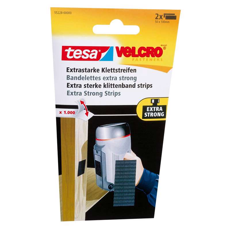 Burretape Tesa Velcro sort eks stærk strips 50x100mm