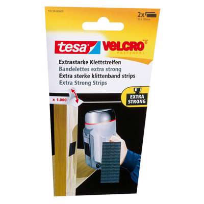 Burretape Tesa Velcro sort eks stærk strips 50x100mm