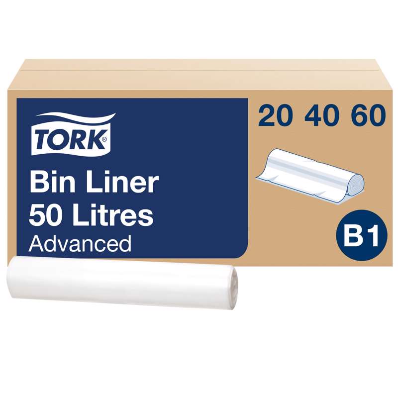 Affaldsposer plast klar Tork B1 50L 204060 /rl.25ps