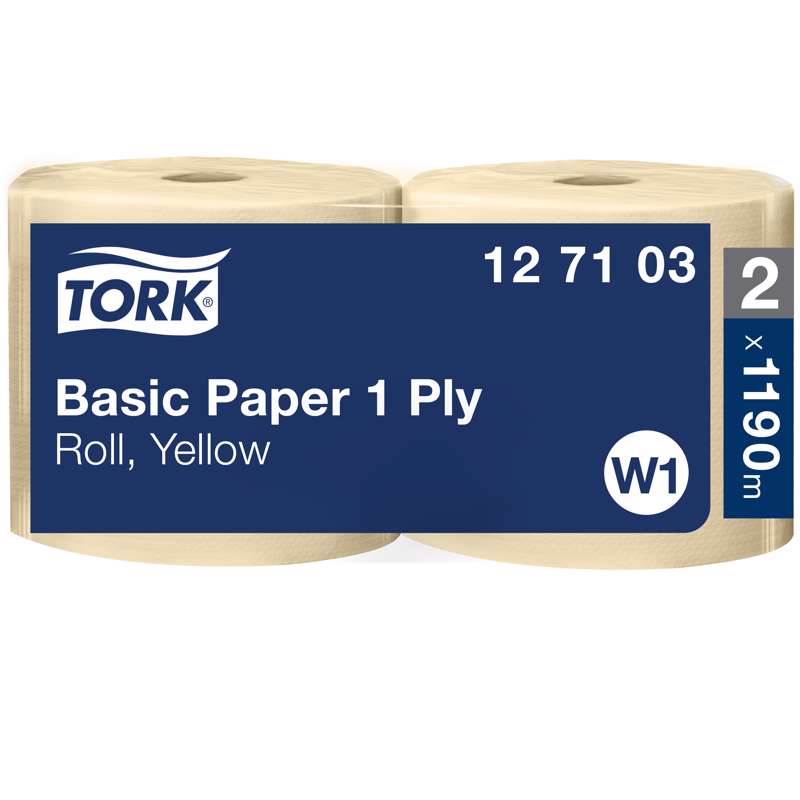 Aftørringspapir Tork Basic W1 1-lags gul 127103 2rul/pk