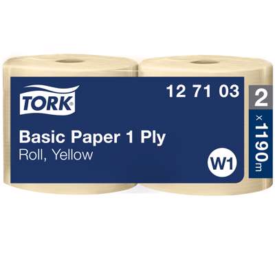 Aftørringspapir Tork Basic W1 1-lags gul 127103 2rul/pk