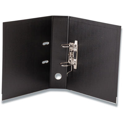 Brevordner Q-Line sort A4 metalskinne 75mm ryg