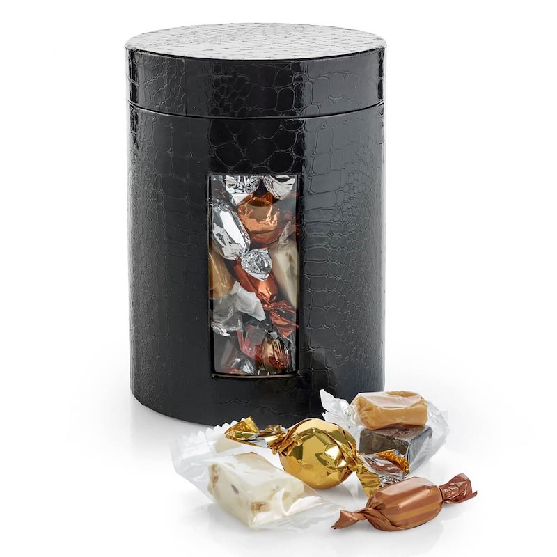 Julegave 2025 Rund hatteæske sort Julemix 1000g