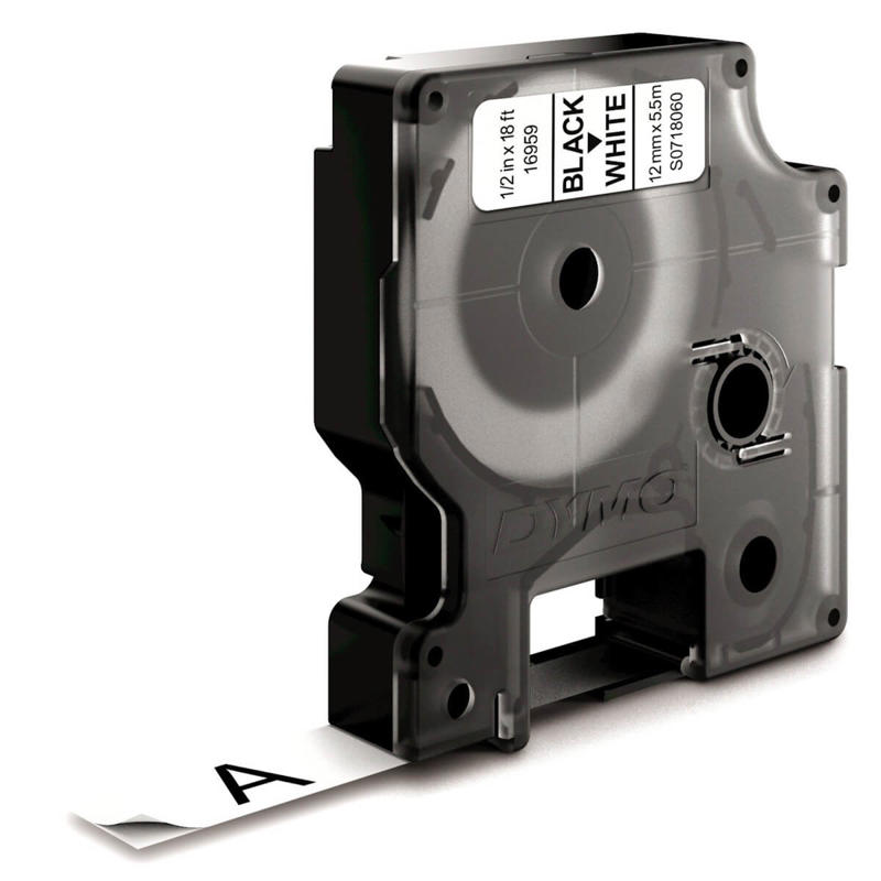 Labeltape DYMO D1 12mm sort på hvid Polyester -Perm.