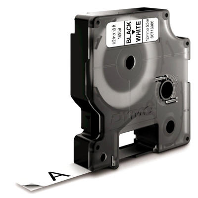 Labeltape DYMO D1 12mm sort på hvid Polyester -Perm.