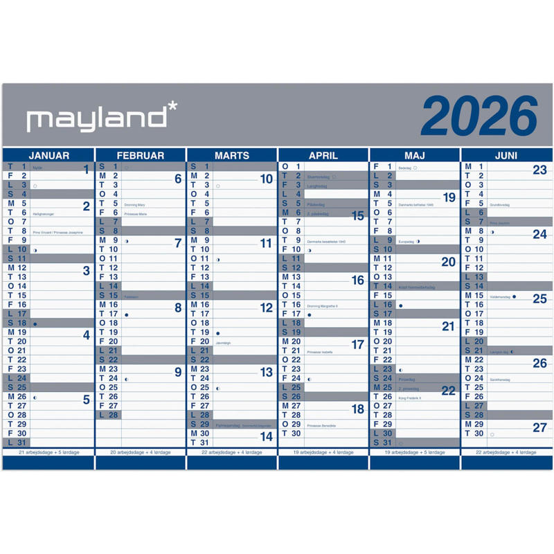 Kæmpekalender 2x6 mdr. papir 2026