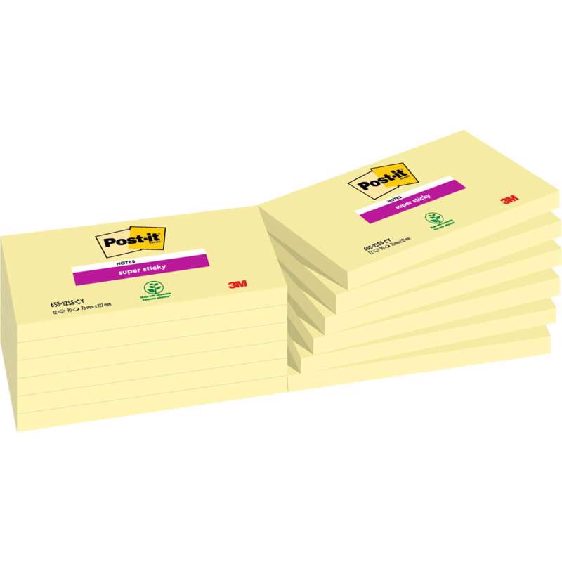 Post-it notes 655S 76x127mm Super Sticky gul 12blk/pk.