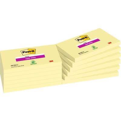 Post-it notes 655S 76x127mm Super Sticky gul 12blk/pk.