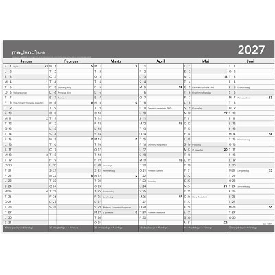 Basic kontorkalender 2027 Mayland A2 m/whiteboard-funktion