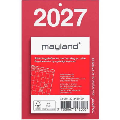 Lille afrivningskalender 2027 Mayland m/bagsidetekst