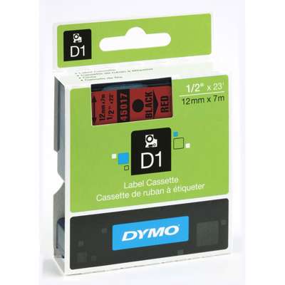 Labeltape DYMO D1 12mm sort på rød